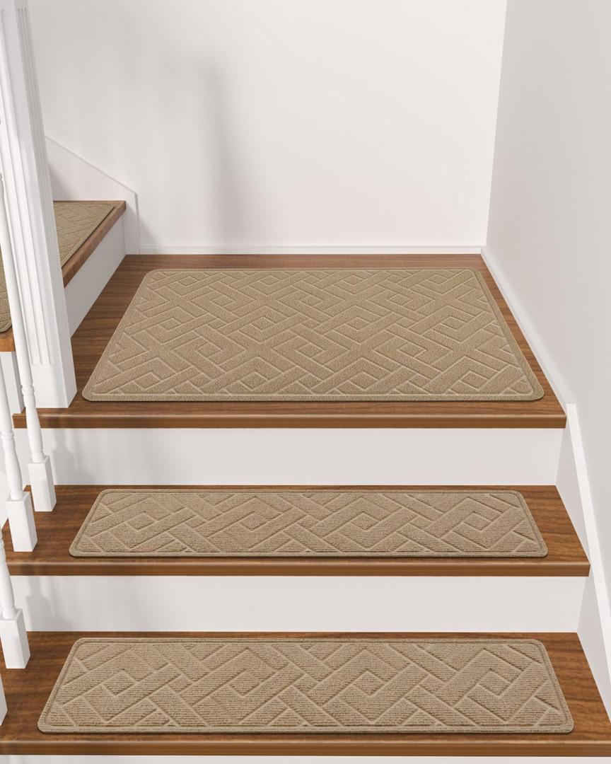 Stair Treads for Wooden Steps Indoor Landing Rug Non Slip, Peel and Stick Stair Treads Matching-Mat 20"X32" Landing Slip Resistant Stair Rugs for Kids and Dogs, Polyester Stair Landing Mat, Beige (1'8" x 2'8" (Rectangular))