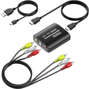 GINGIN RCA to HDMI Converter, AV to HDMI Converter for TV/PC/N64/Wii/PS1/PS2/PS3/STB/Xbox/VHS/VCR/Blue-Ray DVD Players, with 3.3ft RCA and HDMI Cables