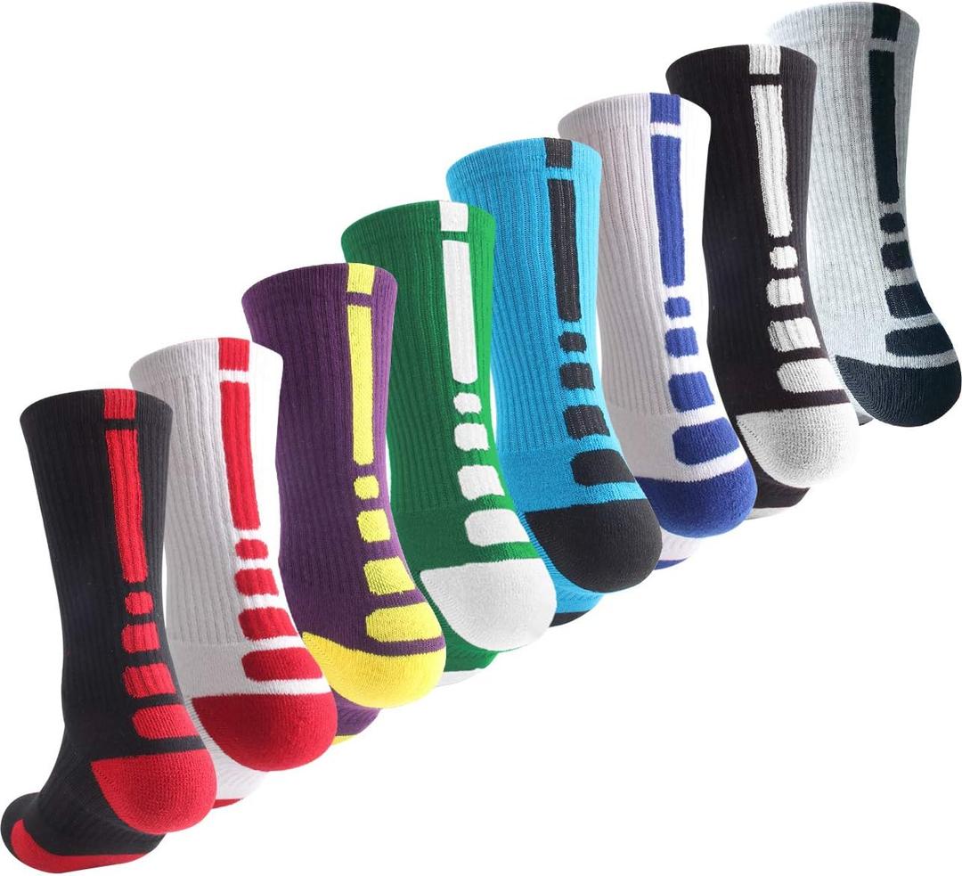 OLCHEE Boys Sock Basketball Soccer Hiking Ski Athletic Outdoor Sports Thick Calf High Crew Socks Multipack (Small, B: 4 Pack (Crew Length))