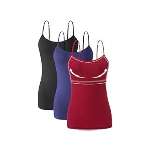 Orrpally Women Cotton Camisole Shelf Bra Cami Tank Tops Adjustable Spaghetti Strap Tank Top 3-Pack L