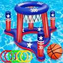 American Flag Pool Toys Games for Teens Adult, 250th Anniversary 2-in-1 Floating Basketball Hoop Inflatable Cross Ring Toss Games Set Summer Swimming Pool Water Games Toys 4th of July Party Favors