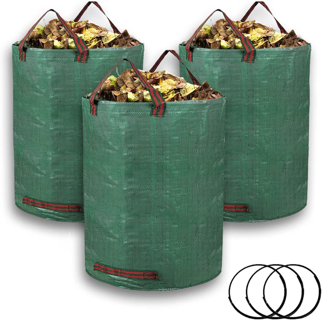 Reusable Yard Waste Bags, 3 Pack 72 Gallon Lawn Leaf Bags with Reinforced Carry Handles Heavy Duty Garden Waste Bags Camping Yard Recycling Trash Bags for Debris Leaves Grass (3-Pack 72 Gallon)