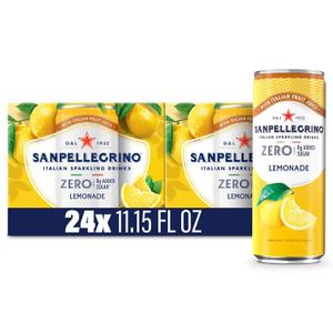 Sanpellegrino Zero Grams Added Sugar Italian Sparkling Drinks Lemonade, Sparkling Lemon Beverage, 24 Pack of 11.15 Fl Oz Cans (EXP 06/01/26)