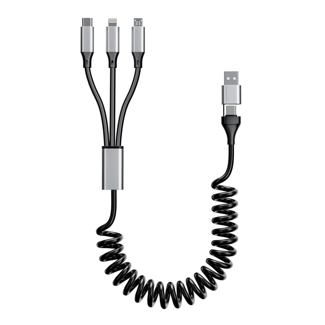 Coiled Multi Charging Cable 4FT [MFi Certified] 5 in 1 Coiled Charging Cable for Car Coiled Universal Charging Cable USB A/USB C to Lightning(Data, Carplay, 2.4A), Type-C(Charge), Micro USB(Charge)