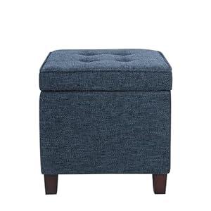 HomePop Square Tufted Storage Ottoman - Textured Navy, Small