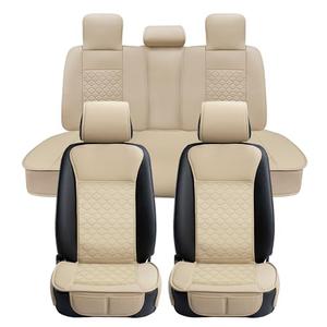 Elantrip Car Seat Cover Full Set Leather Car Seat Protector Universal fit for Most Cars SUVs and Trucks Water Proof Front and Rear Seat Protector Beige