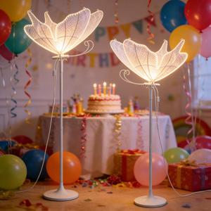 2Pcs Wedding Butterfly Floor Lamp, Aisle Romantic LED Decor Light | 23.6" 3-Color Dimmable, Adjustable Height 57.5-70.1in, Ceiling Light & Hanging Dual Use for Birthday Party