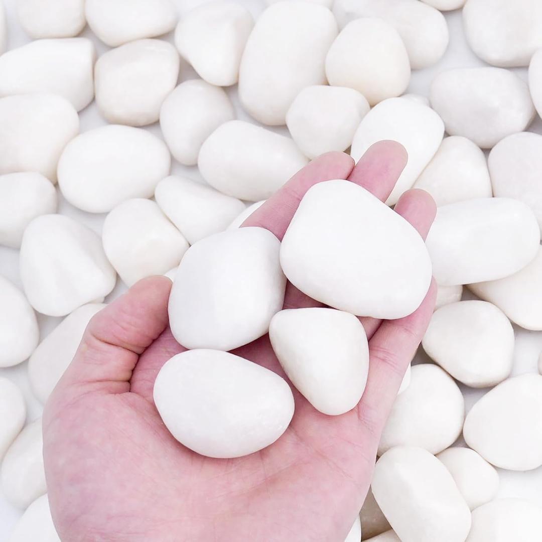 30 lbs White Rocks for Plants Indoor, 1-2 inch Decorative Garden Stone Outdoor Landscaping, Walkways, Yard, Large Polished River Rocks for Plants Pots, Vases, Crafts