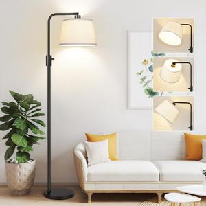 Upgraded Dimmable Floor Lamp, 1000 Lumens LED Edison Bulb Included, Arc Floor Lamps for Living Room Modern Standing Lamp with Linen Shade, Tall Lamp for Bedroom Office Dining Room- Black