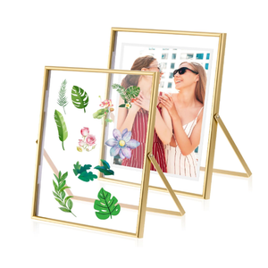 DIVINA VITAE 2Pack Gold Frame Floating Picture Frame 8x10 Vertical Double Glass Frame Vintage Metal Picture Frames for Wedding Birthday Christmas Home Office Decor