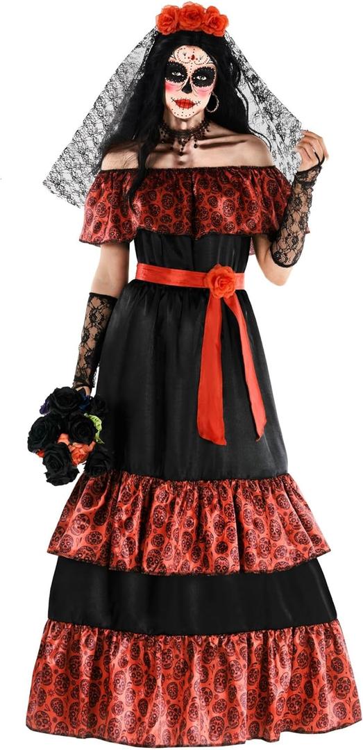 Morph Day Of The Dead Costumes For Women, Dia De Los Muertos Costume Women, Skull Dress For Womens, Womens Halloween Costumes (X-Large)