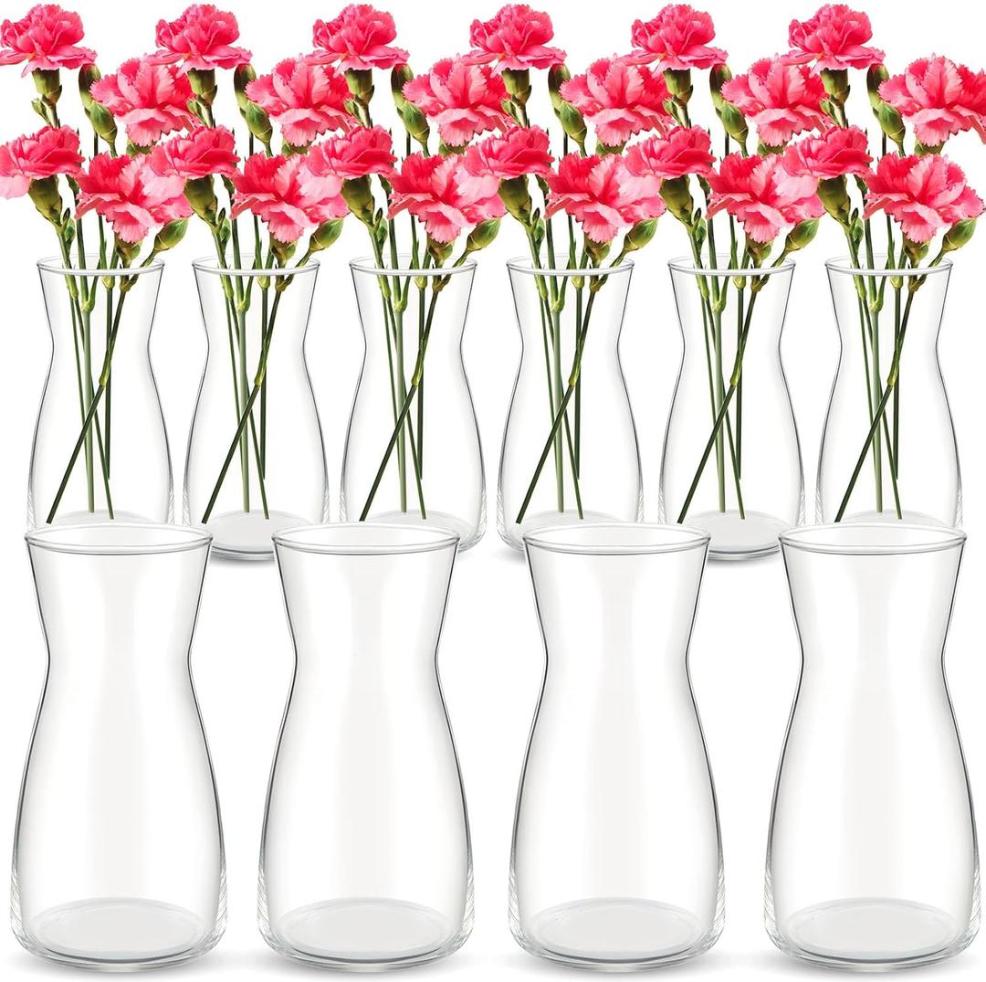 Thenshop 10 Pcs 8'' Tall Clear Flower Vase Wide Mouth Crystal Glass Boho Decorative for Centerpieces Bulk Tall Vase for Flower Bouquets Rustic Home Decor Wedding Housewarming Gift (Clear)