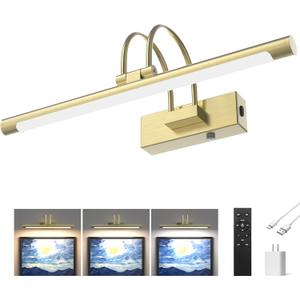 URSOLA 16 Picture Lights for Wall, 5200mAh Rechargeable Battery, Gold Coldless Picture Light with Remote. 3CCT, Timer, Dimmer.