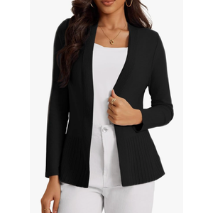 Women's Casual Open Front Sweater Long Sleeve Rib Knit Draped Cardigan, L