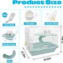 2-Tier Portable Hamster Cage and Habitats,Travel Metal Mouse Cages with Free Water Bottle,Houses and Exercise Wheel for Any Breed of Hamster and Small Animal (14.6x11.0x11.8inch Light Blue)