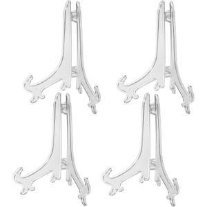 4 PCS 6" Clear Acrylic Display Stand/Plate Stands, Clear Plate Holder Easel, Folding Display Plate Holder for School Office Home Decoration