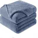 Exclusivo Mezcla Queen Size Blanket for Bed, Super Soft Velvet Plush Fleece Blankets, Fuzzy Cozy and Warm for Winter, 90x90 Inches, Stone Blue