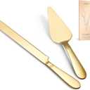 Cake Cutting Set for Wedding - Extended Cake Knife and Server Set Thickened Stainless Steel 13.0" Cake Cutter 10.49" Pie Spatula Great for Birthday Anniversary Christmas Gift 2 Pcs Gold