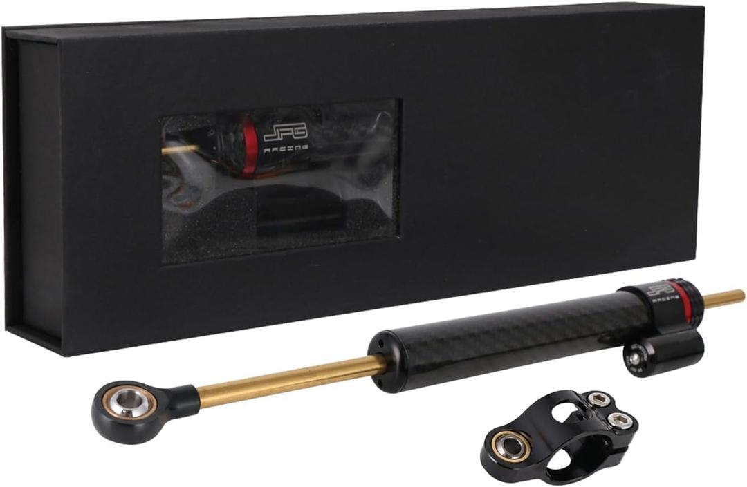 JFG RACING Motorcycle Steering Damper without Mounting Brackets,Universal CNC 13" Adjustable Universal Steering Stabilizer for Most Motorcycles Street Sport Road Racing Bike - Carbon Fiber