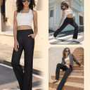 Womens Stretchy Yoga Dress Pants Pockets High Waist Straight Leg Work Trousers Pull On Business Casual Slacks (Black, S)
