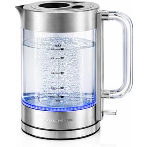 OVENTE Electric Kettle, 1.7L Double Wall Glass Tea Kettle with Stainless Steel Base, Acrylic Handle, 1500W Cordless Fast Boil Borosilicate Water Boiler, Easy Fill Lid & Auto Shut-Off, Silver KG912S
