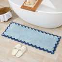 ORTIGIA Long Cute Scalloped Bathroom Rugs Runner, Fun Blue Plush Microfiber Scallop Bath Mats Non Slip Washable Quick Dry Absorbent, Rug Carpet for Bathtub Sink Laundry Room Bedroom, 17x47 (1'5" x 3'11")