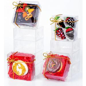 RomanticBaking 50PCS 5x5x2 Inches Full Clear Bakery Boxes Chocolate Covered Strawberries Boxes,Mini Cake, Cookies,Macaron,Pie, Cakesickle &More