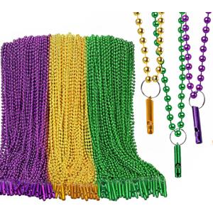100 PCS Fat St. Patrick's Day Necklace - Fancy Assorted Color Party Beads with Aluminum Whistle - 33 Inch Plastic Beaded Necklaces for Carnival Parade Festival Events