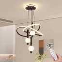 Modern Chandeliers for Dining Room, 19.69in LED Dimmable Kitchen Pendant Lamp, Black Ceiling Pendant Light Fixtures Over Table, Globe Ring Chandeliers for Living Room Bedroom Staircase