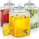  Pack 5 Gallon Glass Water Drink Dispenser for Party, Hammered Glass Beverage Dispenser, Water Jug Container with Stainless Steel Spigot for Parties, Weddings, Catering, Lemonade, Iced Tea