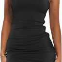 LCNBA Women's Sexy Sleeveless Boat Neck mini Dress Bodycon Party Club Double Layer Dress, Small (Black)
