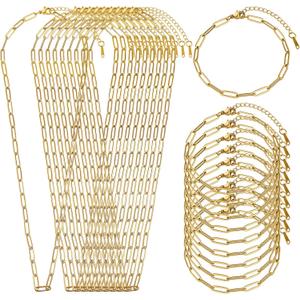 SMYHTGLIF 20 Pack Paperclip Chain Bulk Necklace Bracelet for Jewelry Making 4mm Gold Plated Stainless Steel Necklace Bracelet for Women