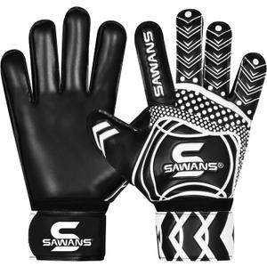 SAWANS Goalkeeper Gloves Football Training Equipment for Kids Boys Youth Adult Men Goalie Gloves Grips Palm Protection Double Layer Breathable Goalkeeping (9, Black)