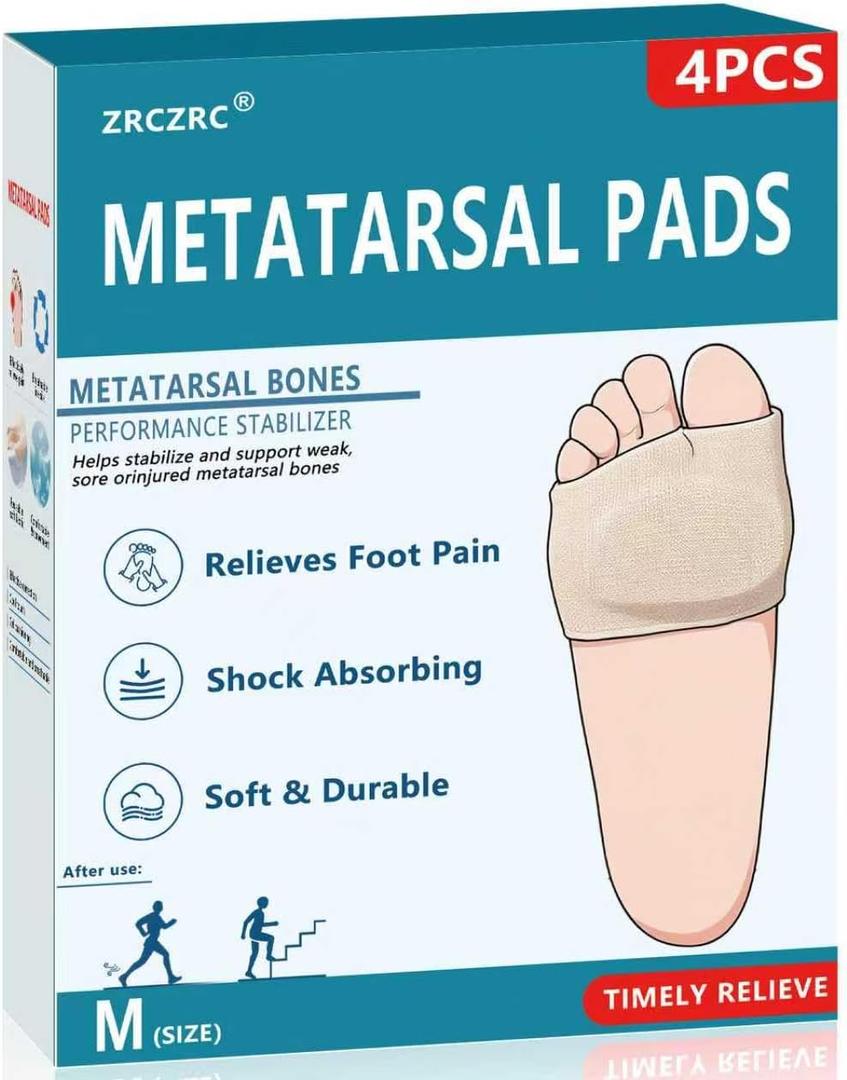 4Pcs Metatarsal Pads for Men and Women, Ball of Foot Cushion with Gel Pad, Foot Pads for Ball Pain Relief, Morton's Neuroma, Metatarsalgia Support(Beige/M)