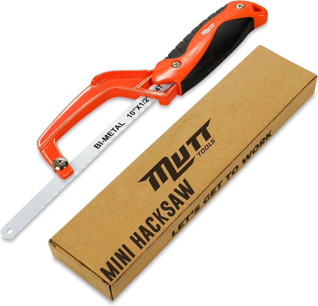 Mutt Tools 10 Mini Hacksaw for Metal  Small Hacksaw for Metal Cutting with Bimetal Blade  Mini Hack Saw with Ergonomic Grip