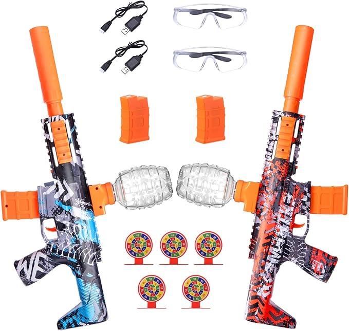 2 Pack Splatter Blasters, Full Auto Splat Blaster Toy Kits, 50000+, 10 Rs Per Seconds, 600 Hopper, Outdoor Team Game Activities Toy, 2 Rechargeable Batteries, Age 12+ Year Up