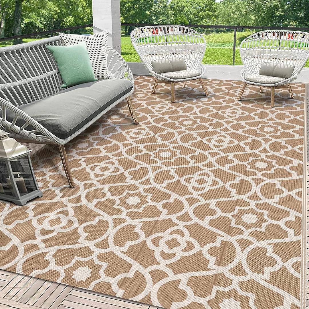 HEBE Waterproof Outdoor Rug 5'x8', Geometric Reversible Plastic Patio Rug
Outside Plastic Straw RV Camping Mat Clearance, Indoor Outdoor Area Rug Floor Carpet for Deck,Porch,Balcony,Backyard,Picnic