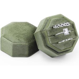 WantGor Velvet Ring Box, 3 Slots Jewelry Ring Gift Box Vintage Ring Display Holder Case for Wedding Ceremony Proposal Engagement (Olive Green)