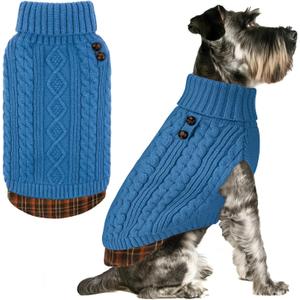 KYEESE Dog Sweater Stretchy Knitwear Cat Clothes Comfy Pet Coat for Fall Winter Cold Weather Warm Turtleneck Small Dogs Sweater with Gingham Patchwork Soft Pullover Dog Sweaters for Small Dogs Male (Medium7-13lbs, 8# Light blue)
