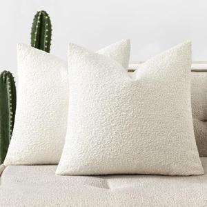 Woaboy Pack of 2 20x20 Inch Decorative Boucle Throw Pillow Covers Textured Square Pillowcaes Accent Solid Cozy Soft Cushion Covers Home Decor for Sofa Couch Living Room Home Decor,White
