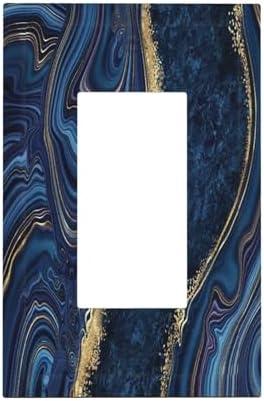 Modern Luxury Navy Blue Gold Marble Abstract 1 Gang Light Switch Cover Decorative Wall Plate Single Rocker GFCI Electrical Switchplate Covers for Living Room Home Decor Mid Size