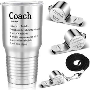 Newtay 2 Pieces Coach Gifts for Men Softball Soccer Tumblers Stainless Steel Travel Mug with Lid and Whistles Basketball Football Gifts for Men Women(Coach, Silver)