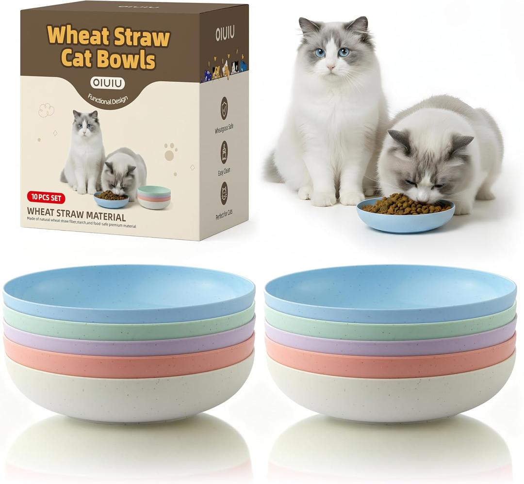 10 Pack Cat Bowls, Whisker Friendly Kitten Dishes, Durable Wheat Straw Cat Food Bowls for Indoor Outdoor Cats