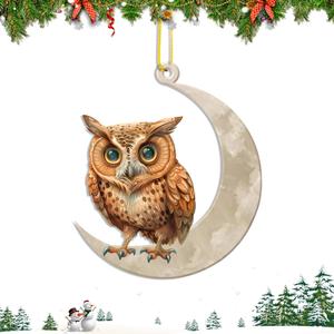 3 x Christmas Tree Decorations, Acrylic Christmas Tree Ornaments, Double-Printed Animal Hanging for Christmas Tree, Home Decor, Children's Gifts (Owl) (Moon-owl 2)