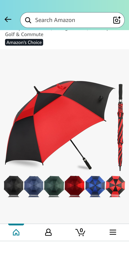 LLanxiry Automatic Open Golf Umbrella 54/62/68/72 Inch, Extra Large Windproof Vented Double Canopy Stick Umbrella, 210T Pongee Waterproof SPF 50+, Fiberglass Ribs Steel Shaft, EVA Grip for Golf & Commute Black/Red/54in, Black