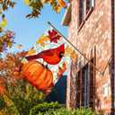 Fall Cardinal Bird Pumpkin House Flag 28x40 Double Sided Large Stained Glass Burlap Yard Flag Maple Leaves Welcome Autumn Thanksgiving Holiday Outside Decorations