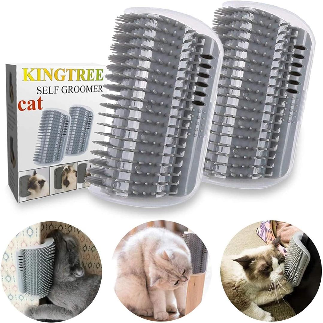Kingtree Cat Corner Scratcher Self Groomer with Catnip, 2 Pack Softer Cat Face Scratchers Wall Corner Grooming Massage Combs for Long & Short Fur Cats (Gray)