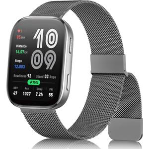 Meliya Metal Band for Amazfit Helio/Bip 6/Bip 5/GTR 4/GTR 3 Pro/3/2/2e/47mm/Balance Watch Band Women Men, 22mm Stainless Steel Metal Loop Replacement Straps for Garmin Venu 3/2/Vivoactive 4 (Space Gray)