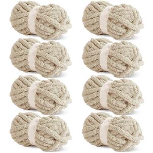 HOMBYS Khaki Chunky Chenille Yarn for Crocheting, Bulky Thick Fluffy Yarn for Knitting, Super Bulky Chunky Yarn for Hand Knitting Blanket, Soft Plush Yarn, 8 Jumbo Pack (27 yds,8 oz Each Skein)