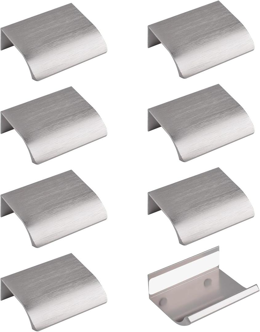 MOROBOR Finger Edge Pull, 8pcs Concealed Handle Aluminum Alloy Invisible Handle 50mm Brushed Nickel Furniture Handles Self-Stick Instant Cabinet Drawer Pulls